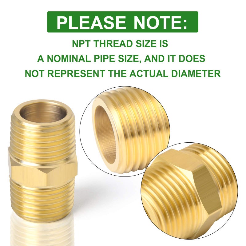 TAISHER 5PCS Brass Pipe Fitting Adapter, Hex Nipple, 3/4-Inch Male Pipe x 3/4-Inch Male Pipe - Image 3